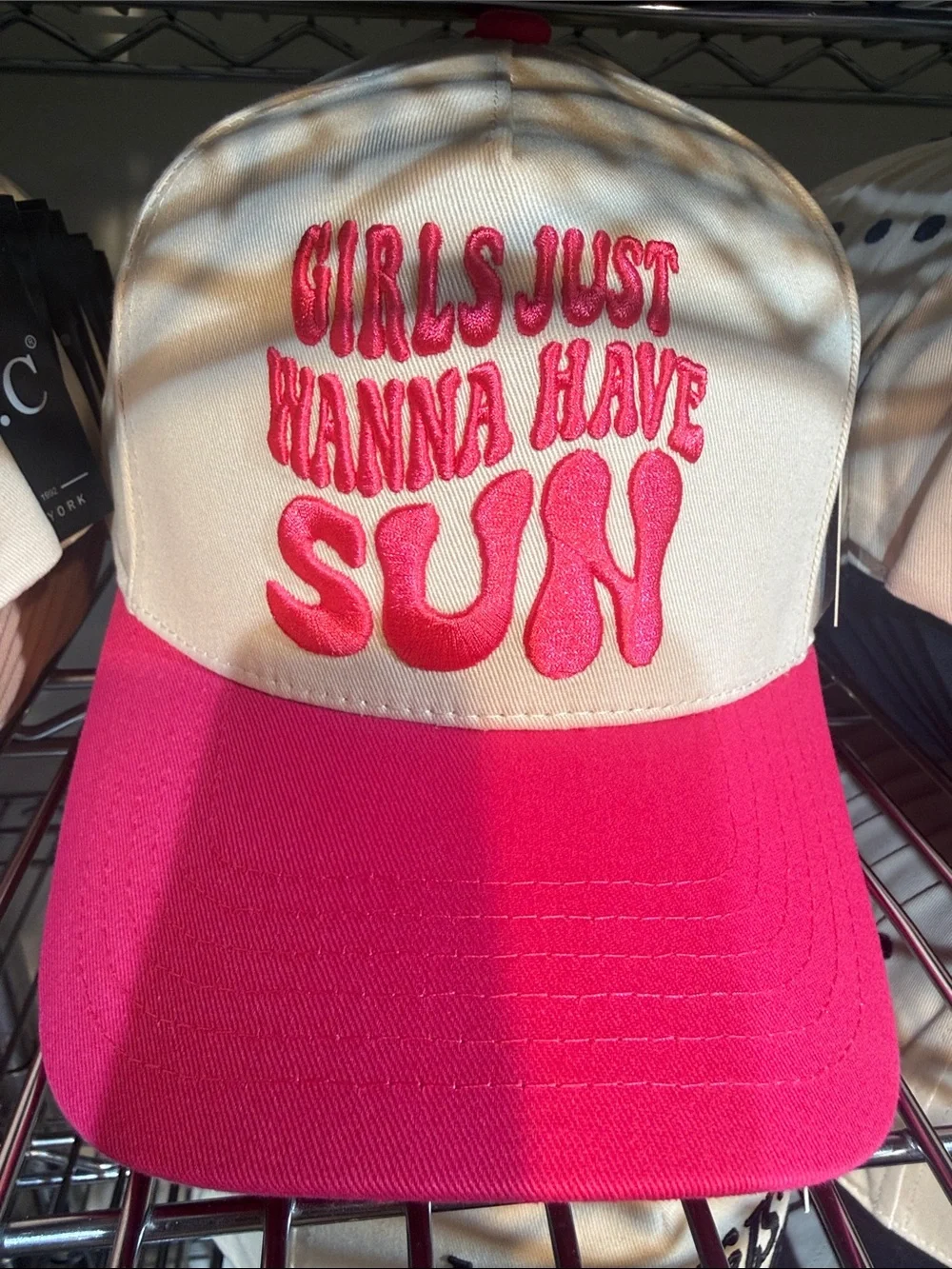 Girls Just Wanna Have Sun Beige & Hot Pink Trucker Hat - Picture 2 of 3